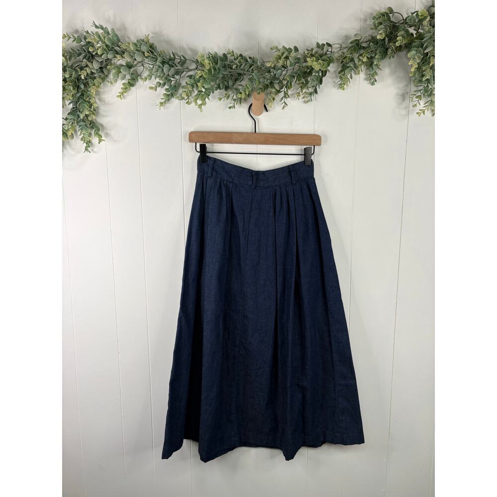 Vintage Ralph Lauren Denim Maxi Skirt Size 6 Dark Wash Pleated Cotton - Picture 4 of 6